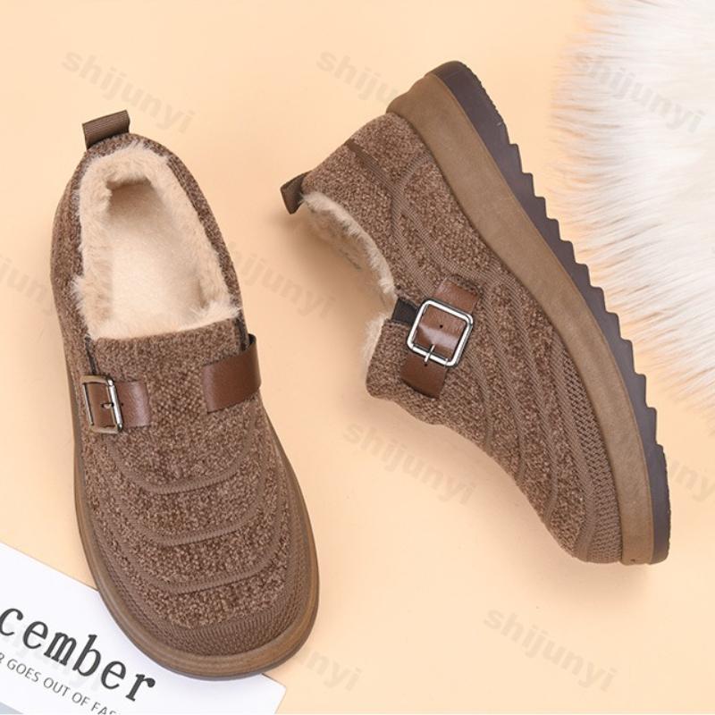 Women's Cotton Shoes Winter New Outdoor Non Slip Comfortable Platform Casual Shoes Fashion Buckle Strap Vintage Plush Warm Shoes