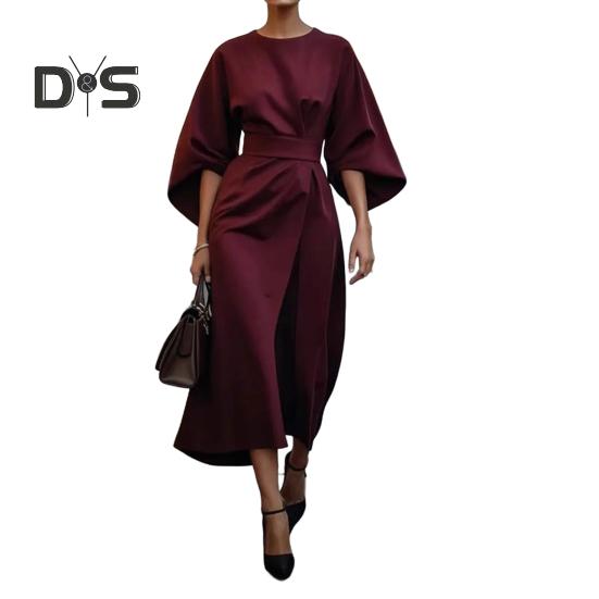 

Женское платье миди с рукавами три четверти «летучая мышь», облегающее, с высокой талией, однотонное, с круглым вырезом, длинное платье, летнее, весеннее, выпускное, вечернее ... XL вино красного