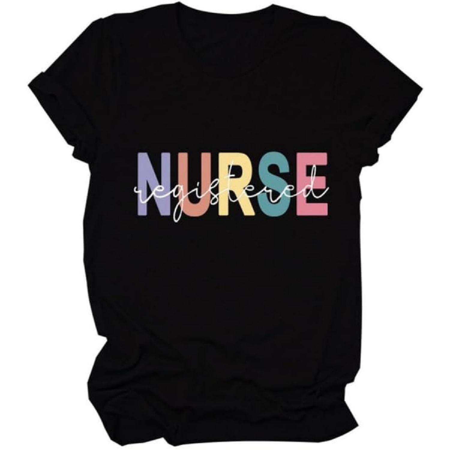 Nurse Registered T Shirts for Women Funny Graphic Printed Tees Tops Summer Casual Nurse Life T Shirts S