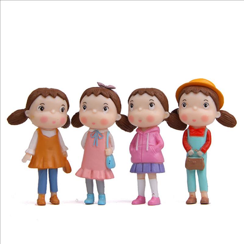 4-Piece Girl Doll Dwarf Figurines Craft Model Ornament Miniature Garden Fairy Decoration Diy Accessories