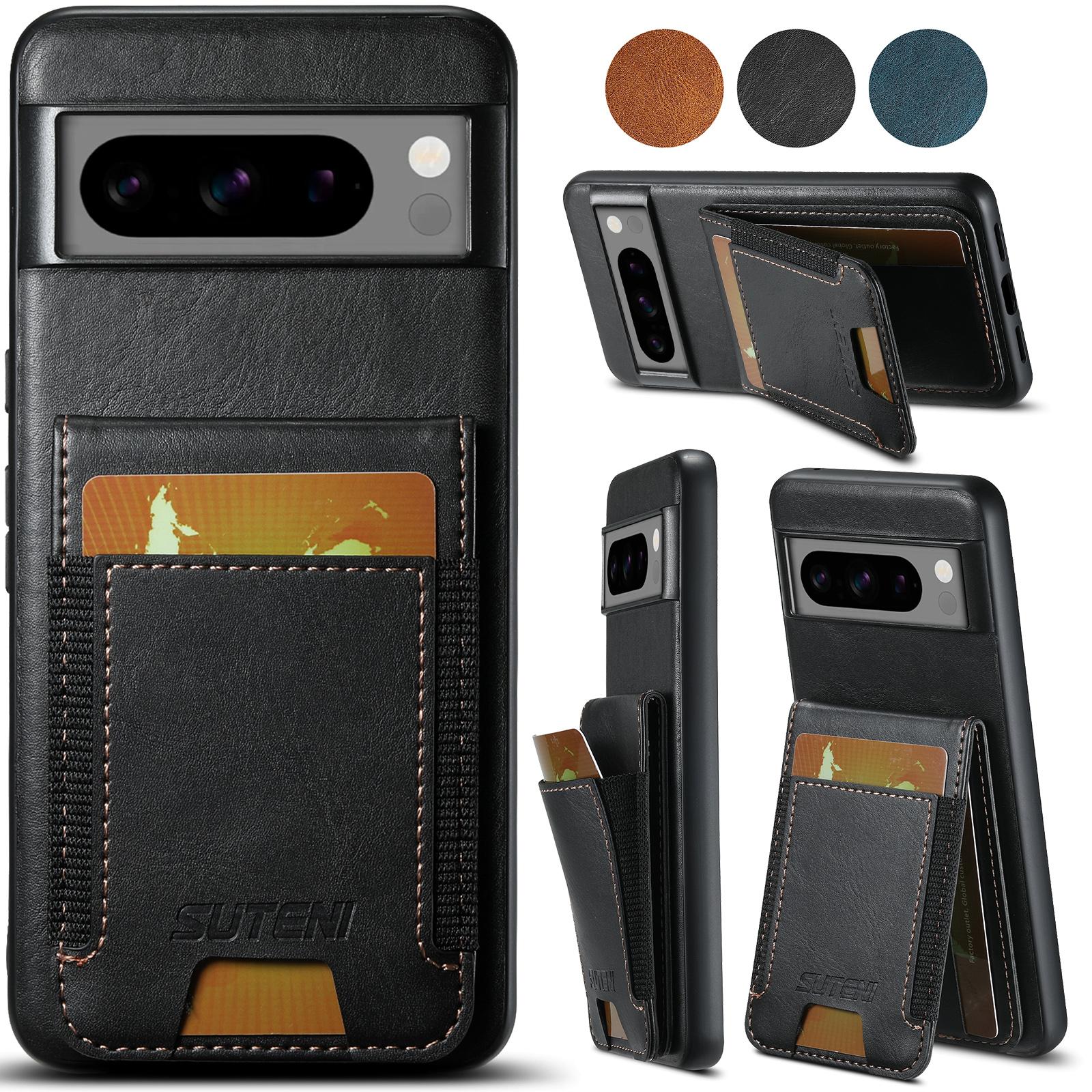 

SUTENI Luxury Faux Leather Frosted Feel Stand Card Holder Phone Case for Google Pixel 10 9 Pro XL 8 Pro 7 6 A Protective Cover Google Pixel 9 Pro XL чорний