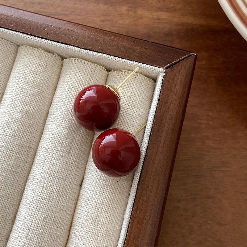 Red Ribbon Bow-knot Vintage Stud Earrings For Women Korean Fashion Autumn Winter Simple Bow Red Stud Earrings Geometric Earring