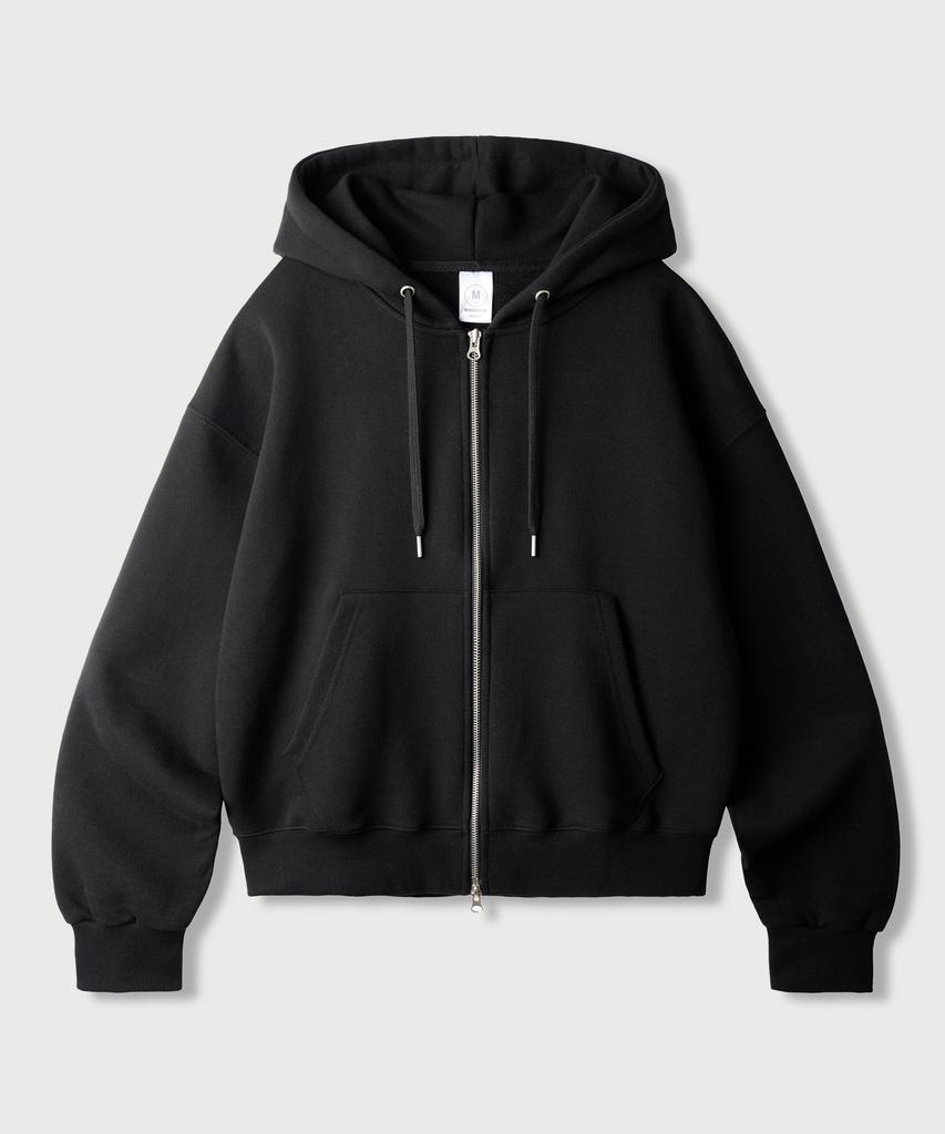 Jemut Day Cut Crop Oversized Zip-Up Hoodie Black Kjhd2650