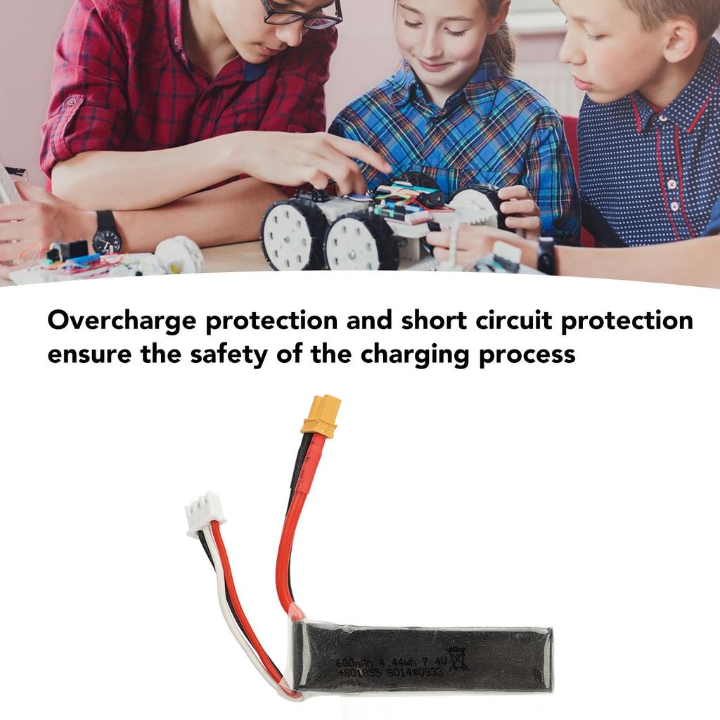 7.4V Lithium Battery Lightweight Portable Stable Multi Protection Battery for WLtoys XK K130 600mAh 45C 2S