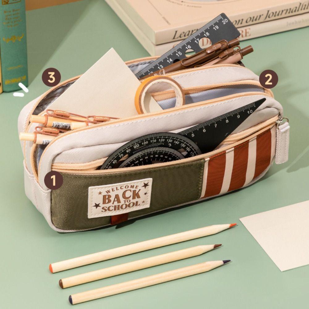 

Terylene Stationery Storage Bag Double-layer Pencil Case School Supplies Students Random Color One