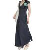 Mori style splicing polka dot lace V-neck long dress summer dress women's small temperament slim waist A-shaped skirt