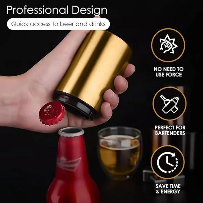Stainless Steel Beer Bottle Opener Automatic Press Down Quick Cap Remover for Home Kitchen Bar Outdoor Use