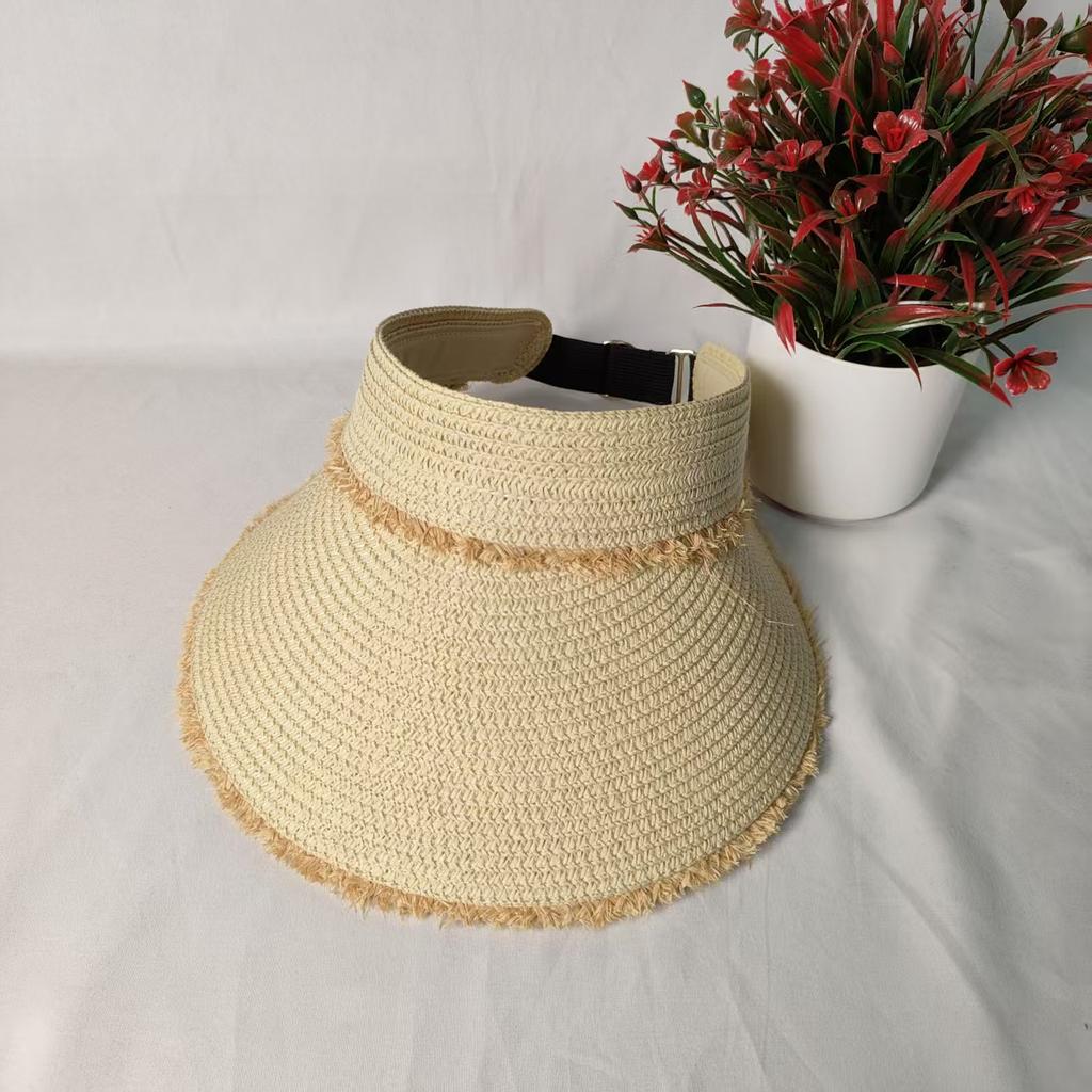Rough raffia empty top hat children's new folding sunshade spring and summer outdoor leisure sunscreen travel seaside simple