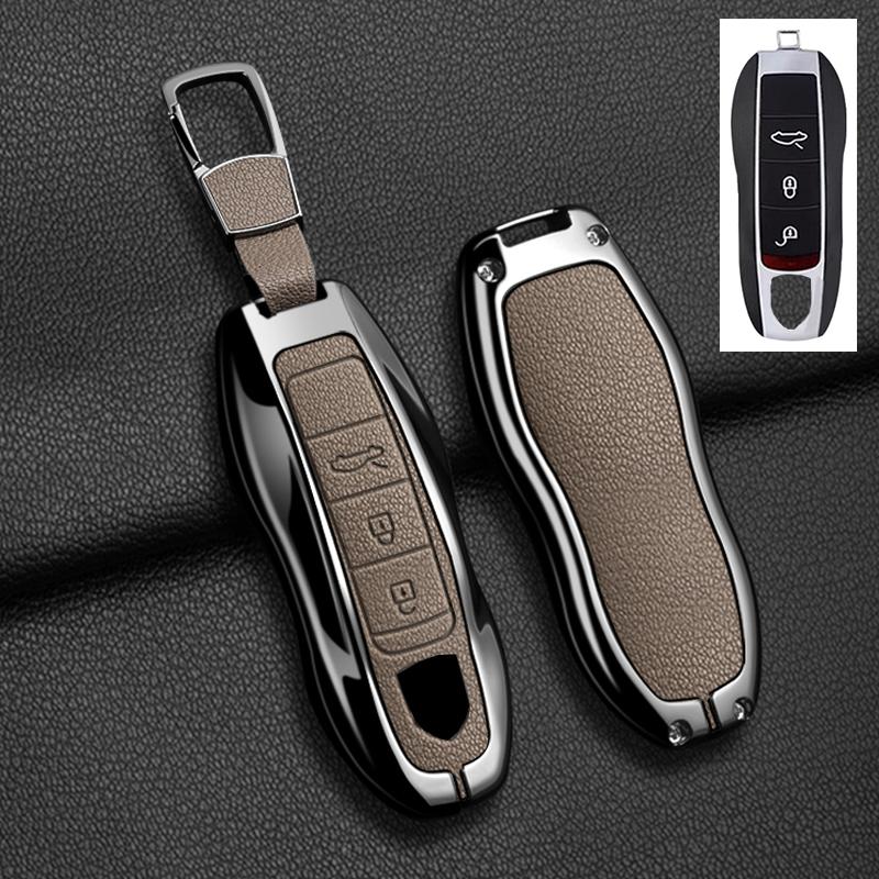 AABKR1 Zinc Alloy Leather Car Key Case for Porsche Cayenne 718 MACAN Panamera 911 Macan Boxster Cayman Cayenne Macan Keychain Key Case
