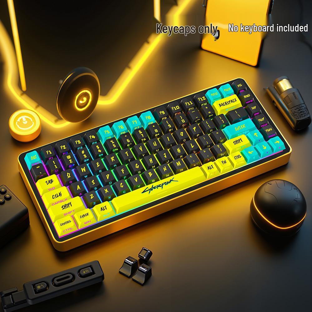 Cyberpunk Transparente PBT Fünfseitige Thermosublimation Mechanische Tastatur Russische Tastenkappen