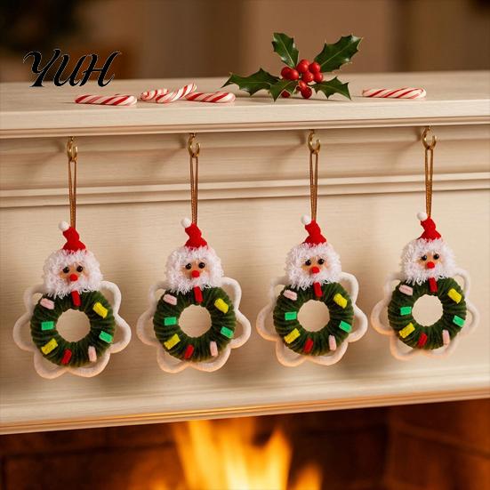 Plastic Festive Pendant Handmade Pipe Cleaner Christmas Wreath Ornament, Chenille Stems Mini Cute Holiday Ornament Crafts with Bow Bells for