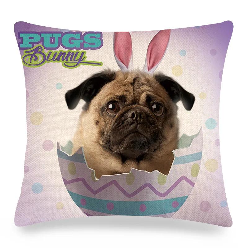 Pug Printed Pillows Cushion Cover 18x18 Inches Linen Pillowslip Home Sofa Car Decoration Throw Pillow Cover Cute Dogs Pillowcase