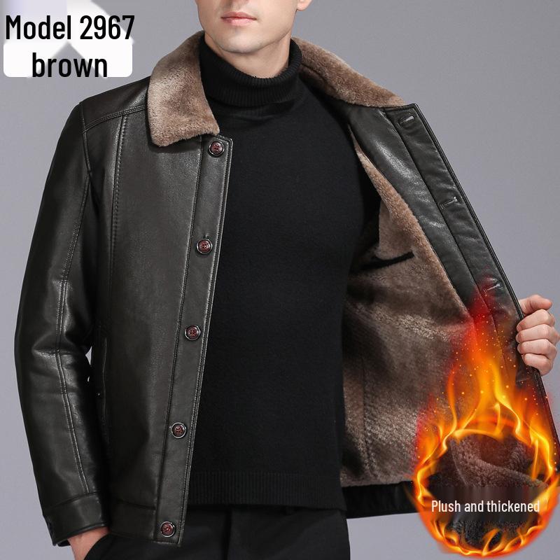 

Men s Winter Sheepskin Leather Jacket with Fleece Lining - Thick, Warm Outerwear for Middle-aged and Elderly 195/4XL (180-200 kg)