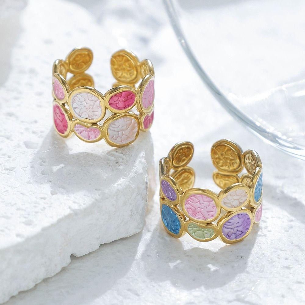 Gold-plated Oil Dripping Ring Colorful Colorful Ring Geometric Pattern Ring Wedding Gifts