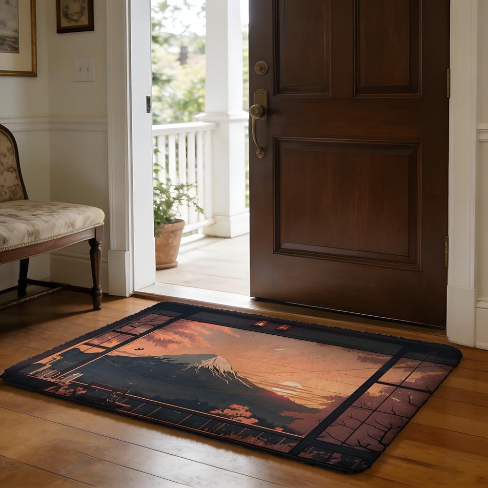 Imitation Window Landscape Floor Mat Soft Flannel Absorbent Mat Non-Slip Rug Home Bedroom Bathroom