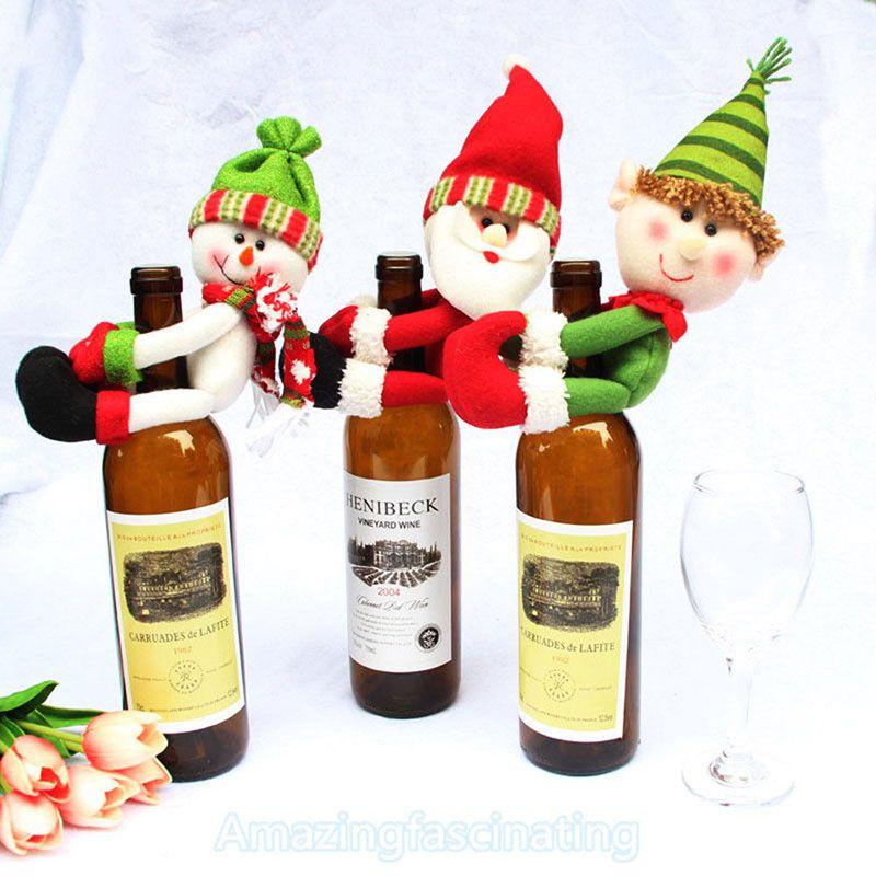 Snowman Christmas Santa Elf Wine Bottle Cover Table Party Decor Xmas Ornaments
