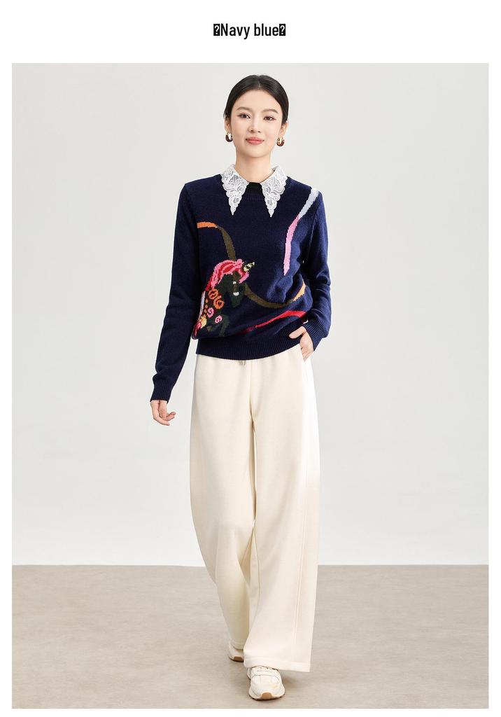 Pure Wool Zodiac Jacquard Top: Autumn/Winter Round Neck Christmas Series Knitwear