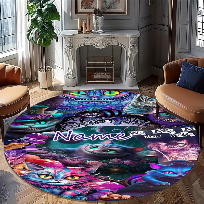 Customizable Cheshire cat1 Round Non-Slip Carpet - Ideal for Garden, Picnic, Office, Perfect for Decoration, Suitable For All Seasons