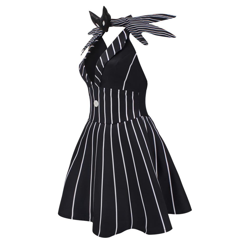Anime Jack Skellington Cosplay Costume Christmas Outfit Black Stripe Dress For Woman Halloween Costume For Woman