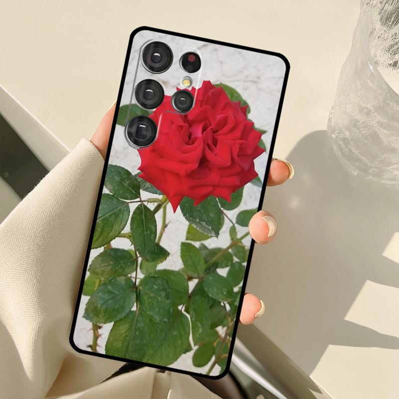 Bright Red Rose Flowers Case For Samsung Galaxy S23 S22 S21 Ultra Note 20 S8 S9 S10 Note 10 Plus S20 FE S21 FE Cover