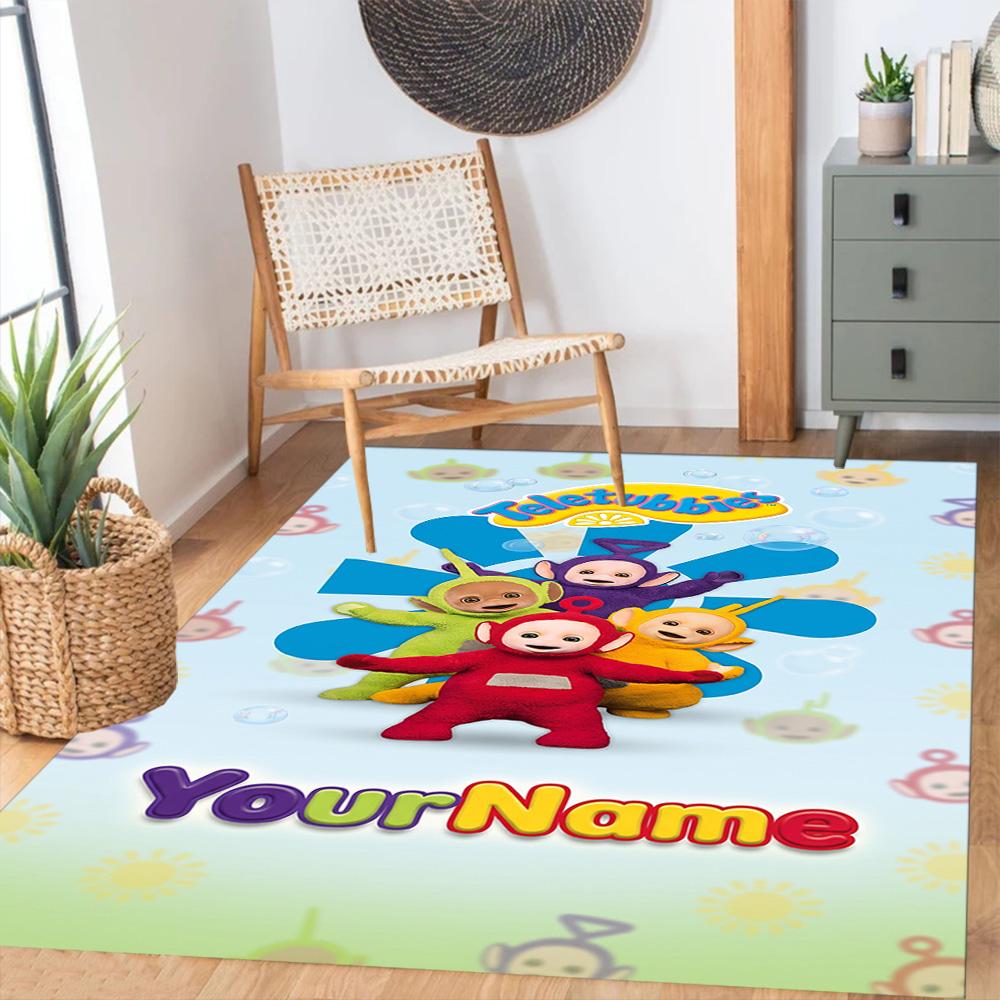 Teletubbies Personalized Name Area Rug Suitable for Living Rooms Decorate Room Dormitory Foyer Antislip Carpet Anime Office Decor