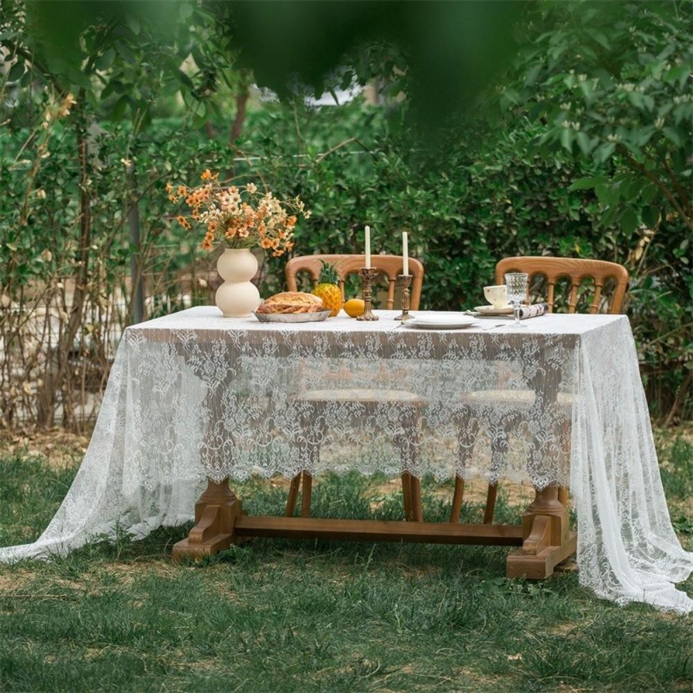 White Lace Party Tablecloth French Retro Valentine's Day Decorations Wedding Decoration Tablecloth Rectangular