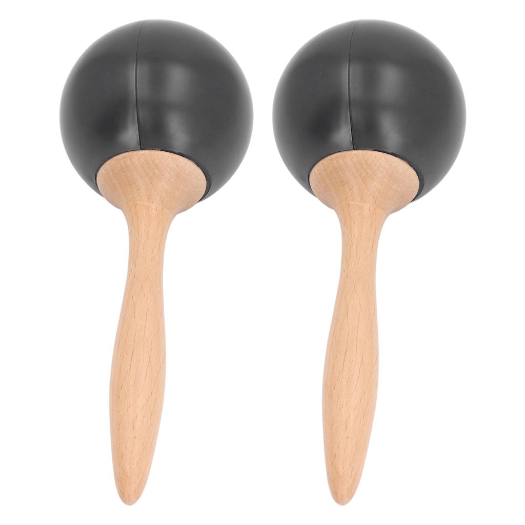 2PCS Sand Hammer Adult Maracas Shaker Wooden Handle Hand Percussion Instrument Toy for Party Concert Black Wood Color