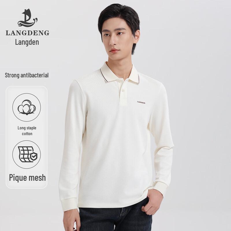 Langdeng Men's 5A Antibacterial Pique Long Sleeve Polo Shirt