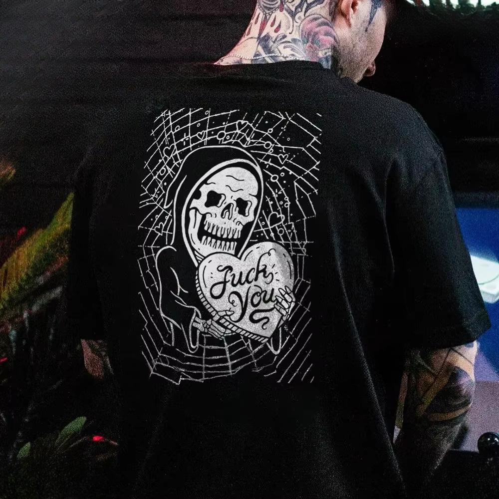 2026 Cool Biker Drinking Beer Skull Graphic Men Cotton Tshirts Summer Punk Rock Clothes Halloween Party Tshirt