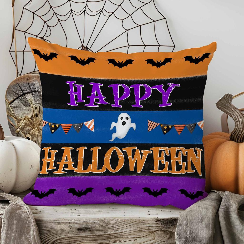 Halloween Decorative Linen Throw Pillow Cover With Single Sided Print (Pillow Insert Not Included)