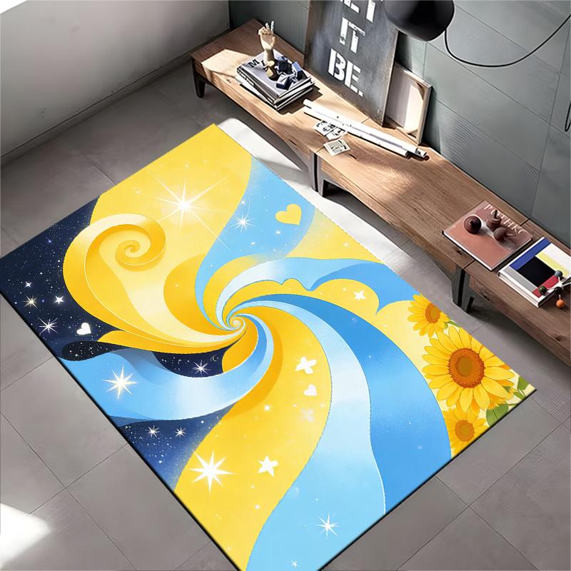 Modern Abstract Swirl Carpet with Sunflowers and Stars Pattern Suitable for use as an anti-slip for living room bedroom sofas