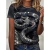 Fun women's plus size T-shirt 3D snake print summer round neck short sleeved top outdoor casual T-shirt women's clothing
