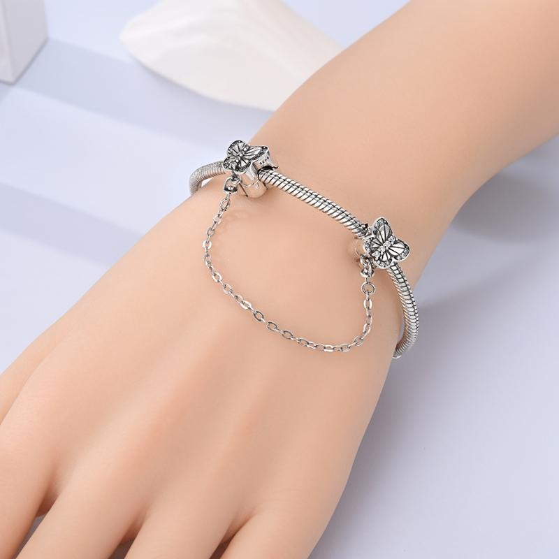 Butterfly Safety Chain Charms Bead Copper Dangle Pendant Fit Bangle Bracelet Necklace Diy Jewelry