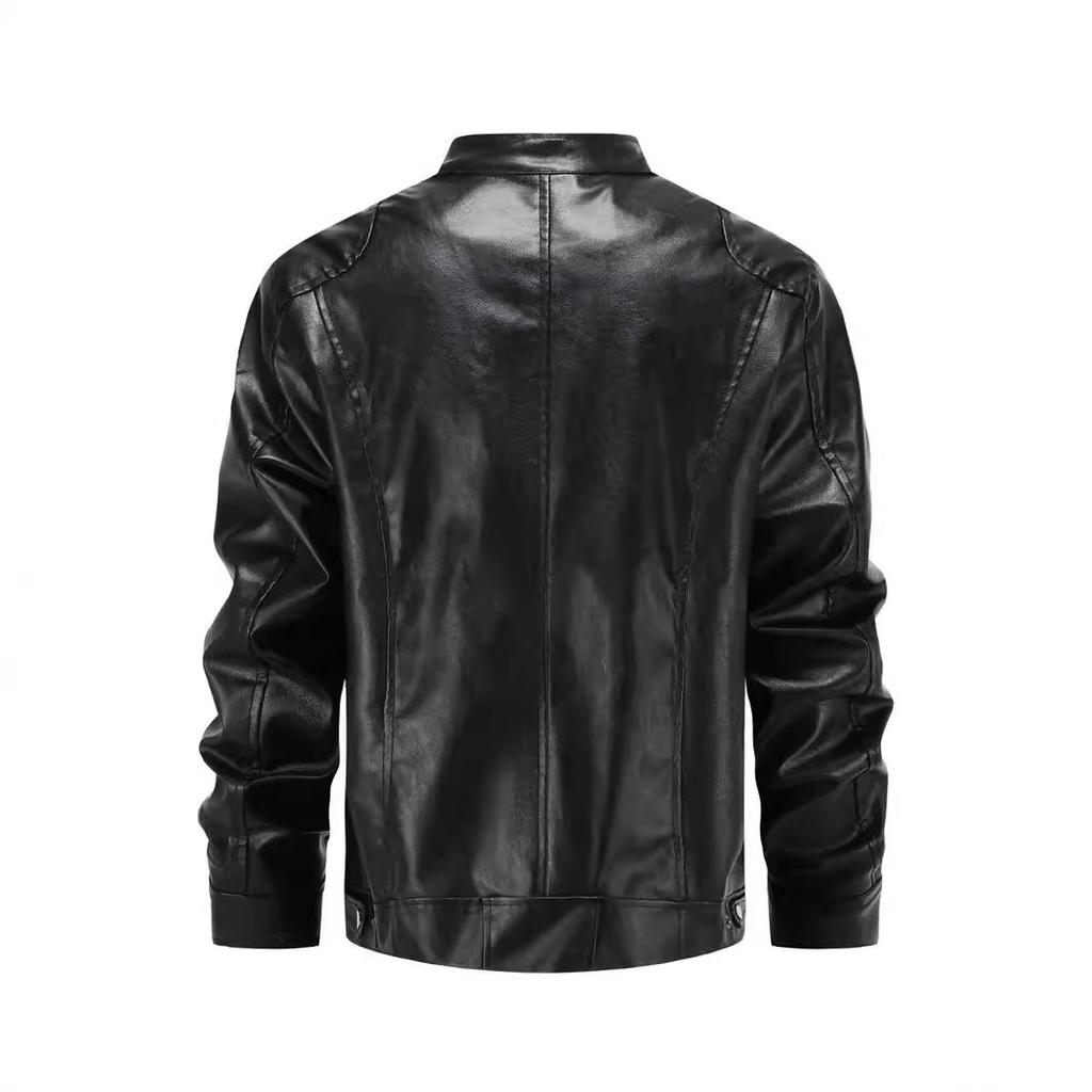 Men's European and American stand-up collar leather jacket new retro locomotive zipper design PU leather jacket men