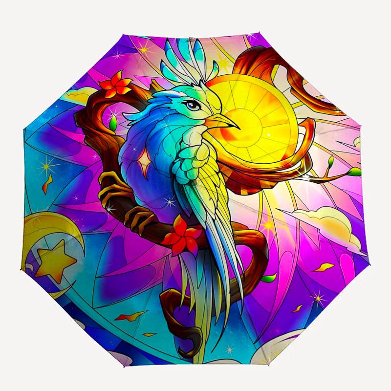 1pc Stained Glass Bird Auto-Folding Umbrella: Portable 3-Fold Design with Iron Frame, Perfect for Outdoor Use, Festive Gifts, Travel, Daily Use, and F