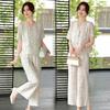 Women's Chinese Style Summer Two-Piece Set: Stylish Short Sleeve Top and Pants for Middle-Aged and Elderly