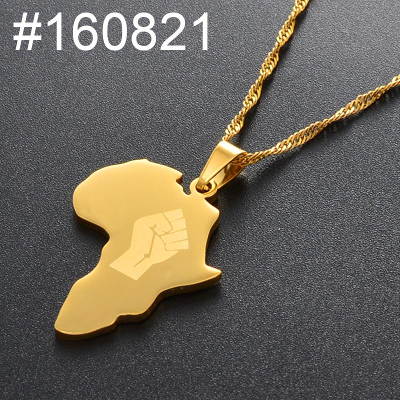 Anniyo 3.2CM Africa Map With Fist Pendant Necklaces Women Men Black Lives Matter African Jewelry #160821 45cm or 17.7 Inches