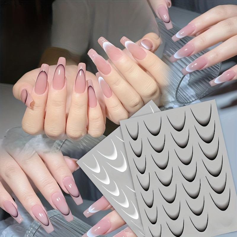2PCS French Gradient Nail Stickers Self Adhesive French Line Nail Art Decals for Manicure 2pcs(black+white)