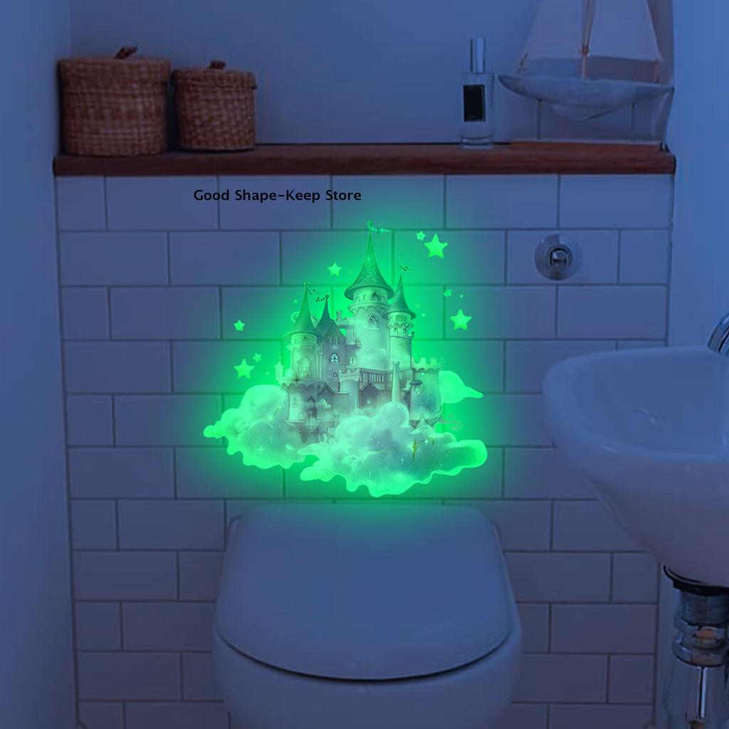 Self-Adhesive Pvc Bathroom Home Decoration Luminous Dolphin Panda Rabbit Animal Flower Toilet Sticker Green Dream Fun Pattern