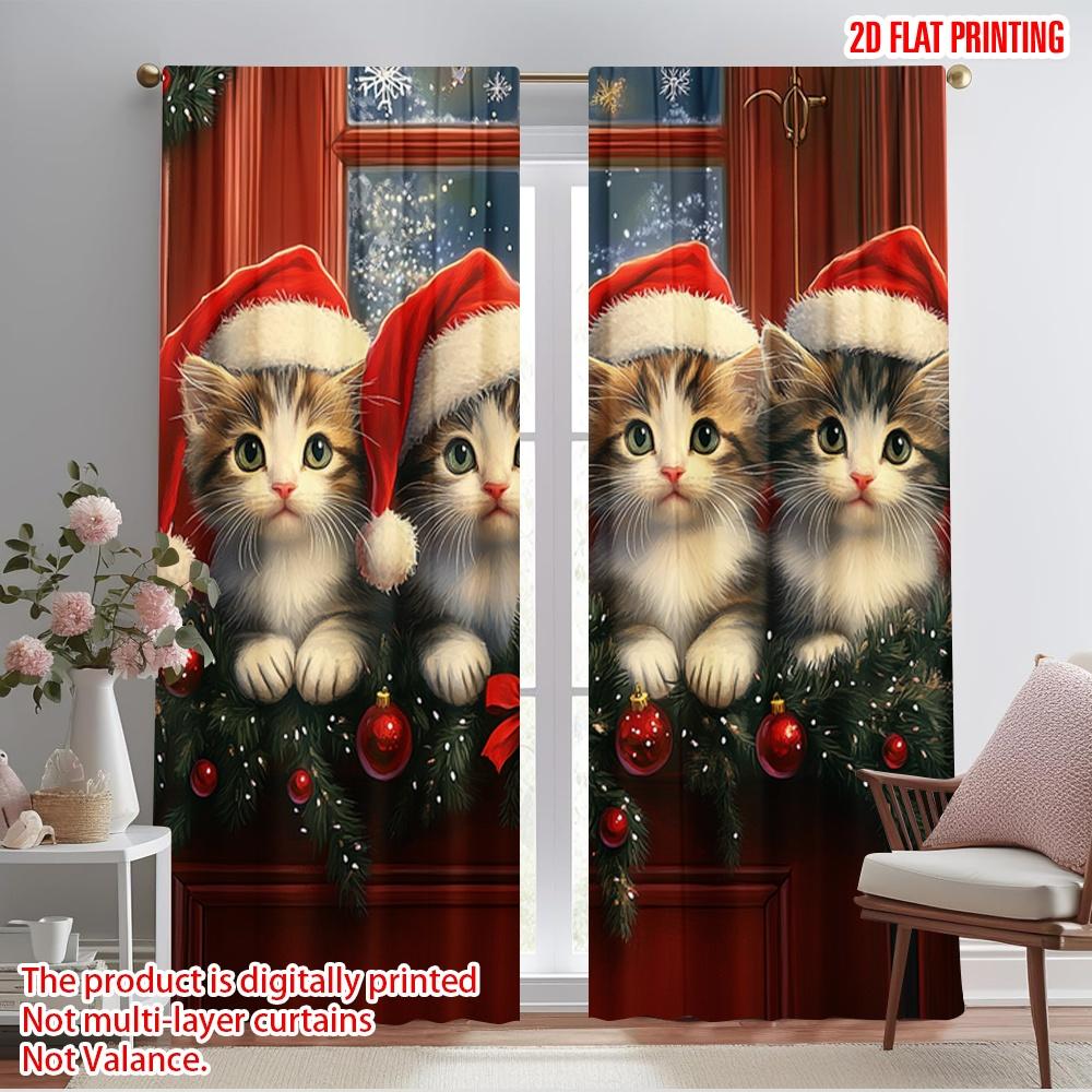 

2 шт., 2D печать на плоскости Принт Шторы Четыре котенка Рождественская дверь Универсальная полиэстеровая ткань (без удилища) Уличные украшения 52.50×116.00 CM 2pcs