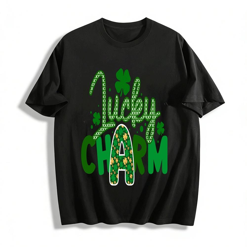Lucky Charm Print Casual Top For St Patricks Day Pure cotton T-shirt XXS