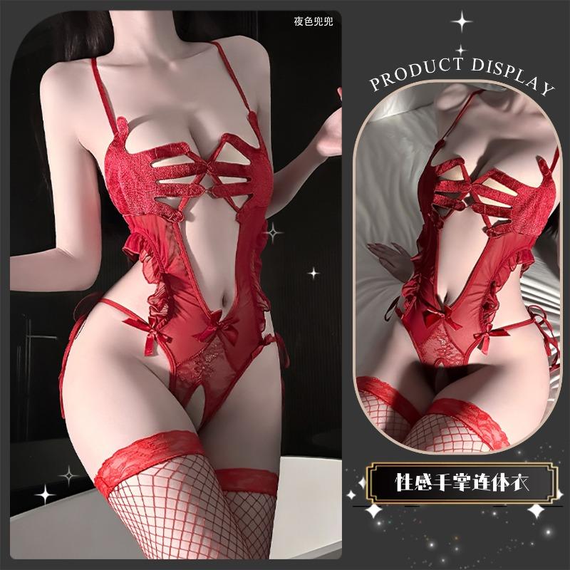 Sexy Underwear Sexy Palm Print Fun Open Crotch Onesie Perspective Hot Temptation Suit Women's Lace Hollowed Out