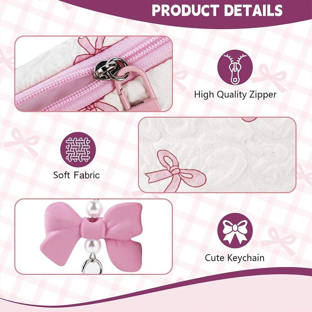 Bow Mini Makeup Bag Women's Makeup Bag Travel Washroom Bag Cute Coin Purse Lightweight Lipstick Pouch Embossed Storage Bag
