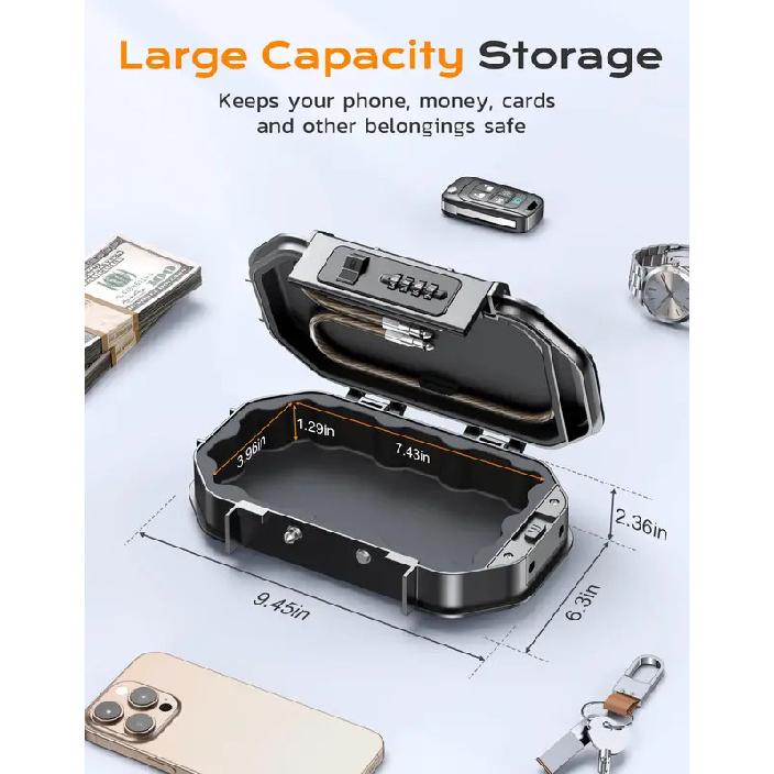 Travel Safe Lock Box Waterproof 4-Digit Combination Anti-Theft Personal Beach Safe with Removable Steel Cable Security Case