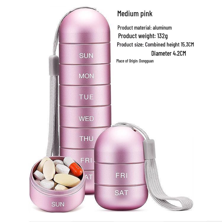 Compact Metal Weekly Pill Box for Travel and Elderly - Convenient, Sealed, Portable Storage