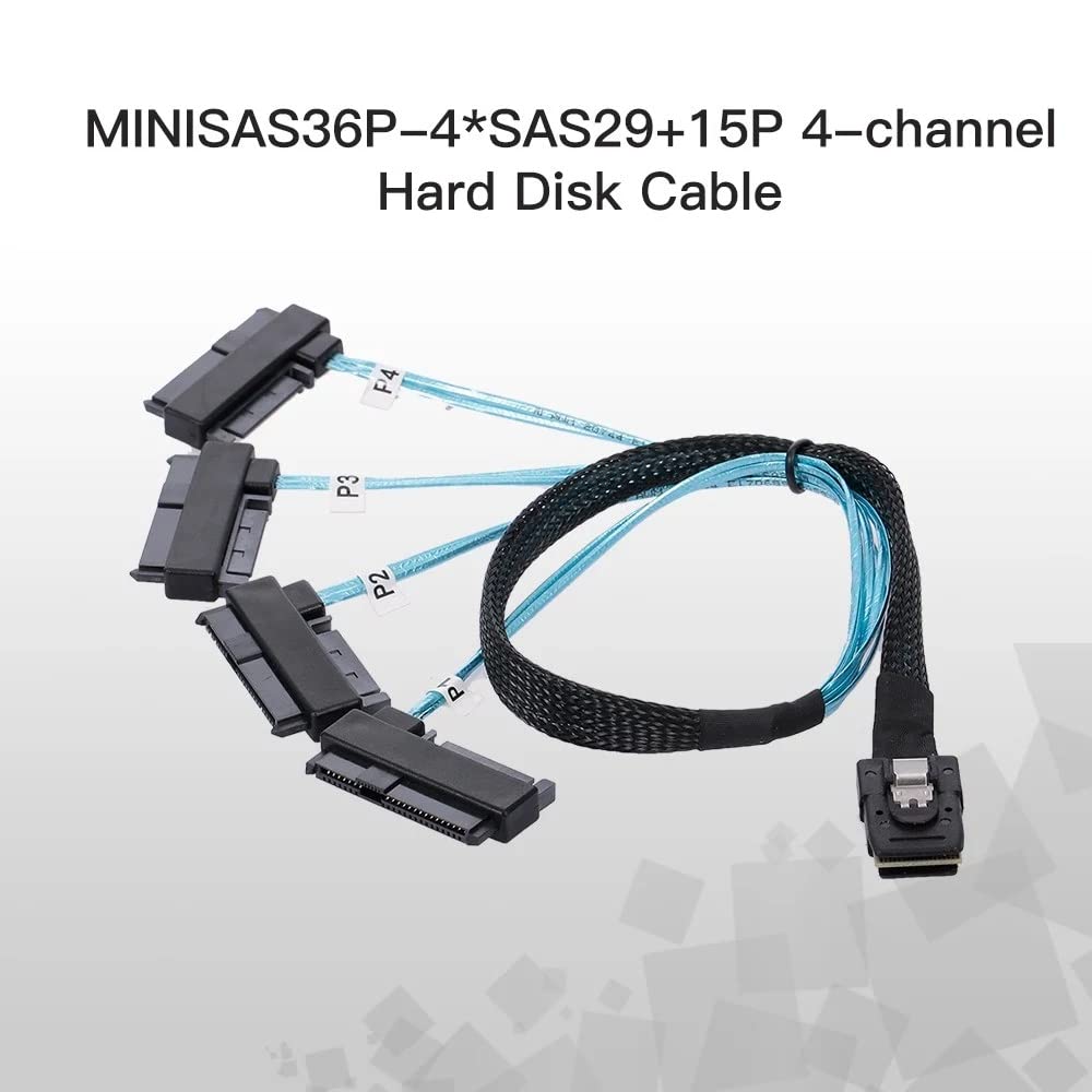 NFHK Internal Mini SAS Host to 4 Target SAS Hard Disk IDE Power 50cm 36-Pin SFF-8087 SFF-8482 Cable,