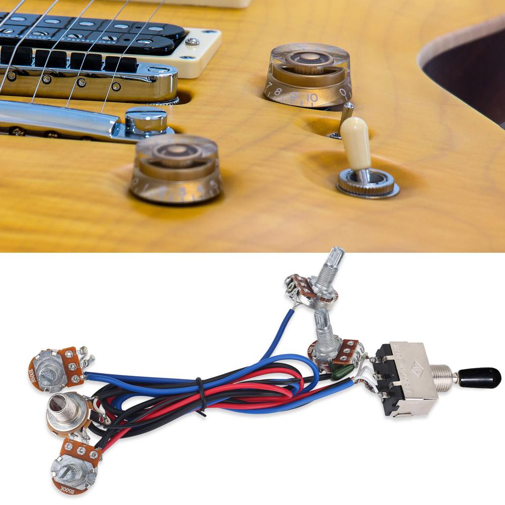 2 Volume 2 Tone 1 Jack 500K Pots 3 Way Switch Wiring Harness for Les Paul LP Guitar