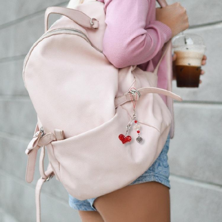 Sparkling Heart Charm Pendant Chain Hanging Decoration for Keys Bag Purse