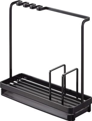 Yamazaki Sponge Cleaning Tool W25 X D9 X Tower Sponge Tool 4994 & Stand, Black, Approx. H24.5cm, Series, Double-Sided Tray, Rack, Hooks,