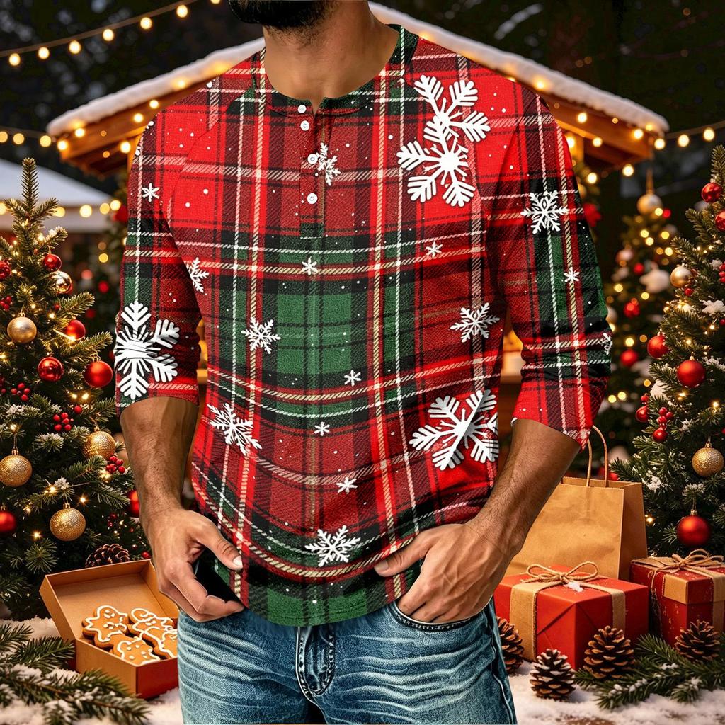 Men's Casual Shirt with Three-Quarter Raglan Sleeves Christmas Print